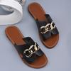 Slippers women's outer wear summer new large size flat bottom fashion metal chain word round head cool slippers