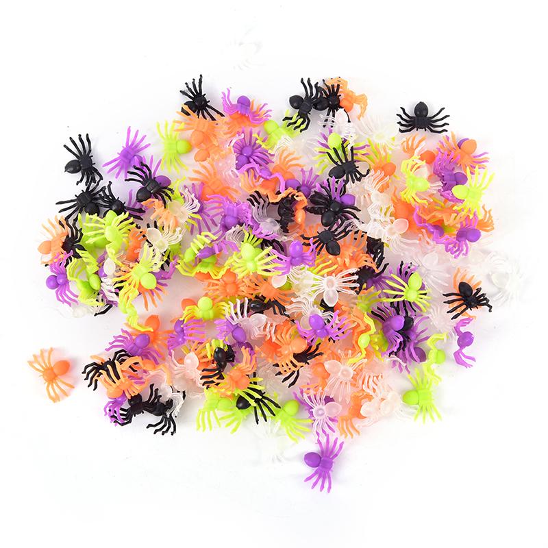 200Pcs/Set Halloween Plastic Mixed-Color Miniature Spiders Decorate Small Toys