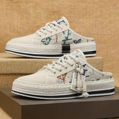 Half Shoes For Men Mules Open Back Loafers Slipper Lace Up Board Shoes Summer Flat Man Slides Sandals Semi-Drag Casual Shoes