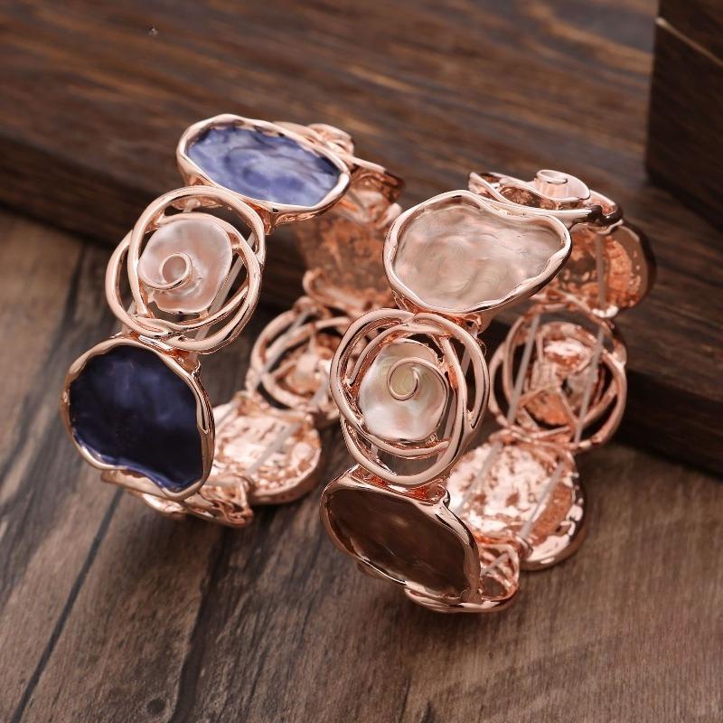 Color Painted Oil Geometric Rose Elastic Bracelet Fashion Premium Ladies Versatile Alloy Bracelet