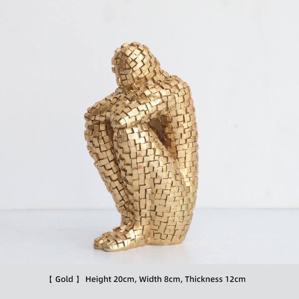 

Minimalist Resin Figure Sculpture - Contemplative Hugging Knees Statue, Abstract Human Form Art Decor for Meditation Space Shelf