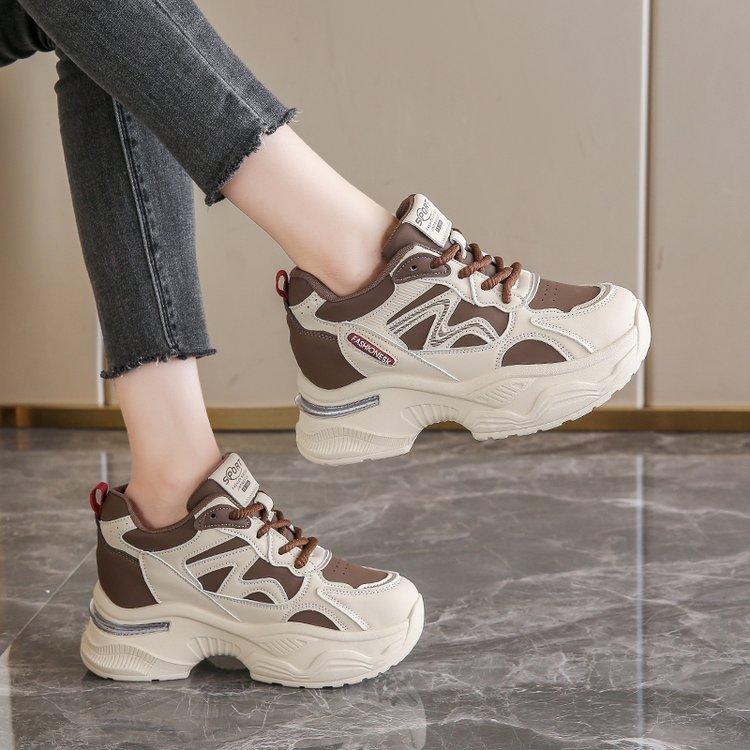 [Youshilai] Fashion color matching casual sports shoes women's 2025 spring new thick-soled inner height-increasing temperament single shoes