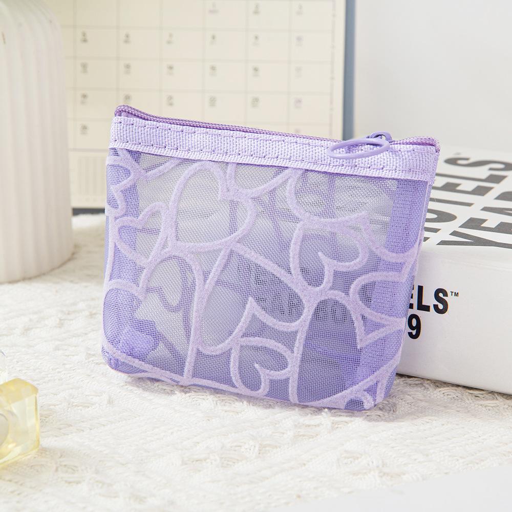 

1Pc Fashion Heart Transparent Women Cosmetic Bag Mini Portable Makeup Lipsticks Storage Pouch Handbag Mesh Nylon Zipper Bag