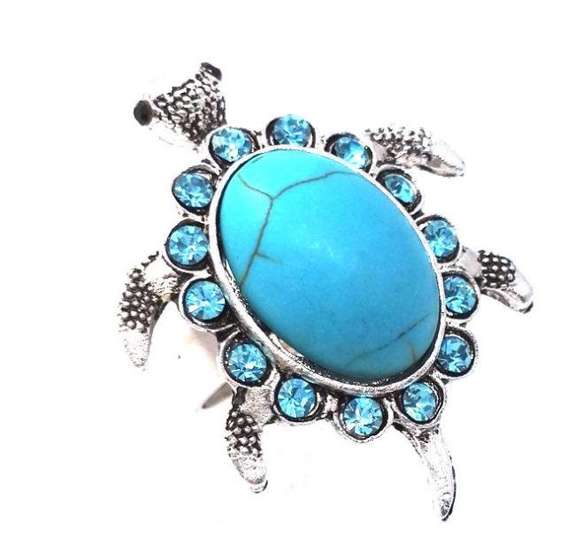 European & American Style Adjustable Turquoise Turtle Diamond Ring