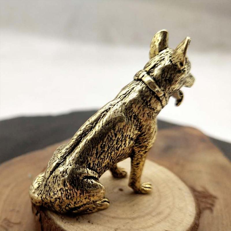 62KD Brass Metal Lucky Fortune Dog Statue Small Ornament Vintage Little Puppy Chinese Desktop Tea Pet Sitting Wolf Animal Gifts