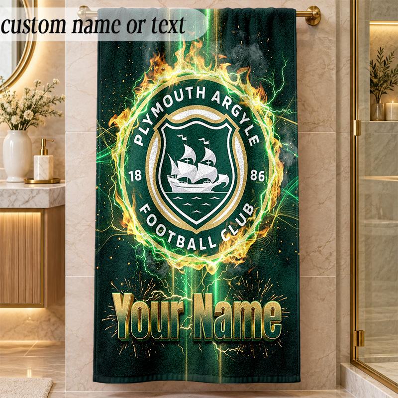 Beach TowelPlymouth Argyle FC Custom Name Text Personalized Soft Towel for Beach Pool Indoor Home Decor Gift