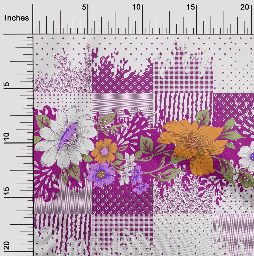 oneOone Tessuto Cotone Flex Rosa Fucsia Floreale Asiatico Con Texture Tessuto per Vestiti Tessuto Stampato Al Metro 40 Pollici