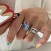 Hip hop style high-end Triple splicing sparkling diamond rings for women clear blue water droplet ring party jewelry gift