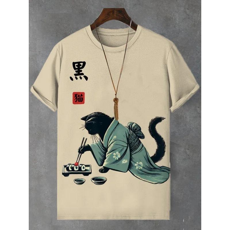 Herren Tier Lustige Katze Bedrucktes T-Shirt Kurzarm T-Shirt Tops 3D-Druck O-Ausschnitt Shirts Party Sommer Lässig Herrenbekleidung