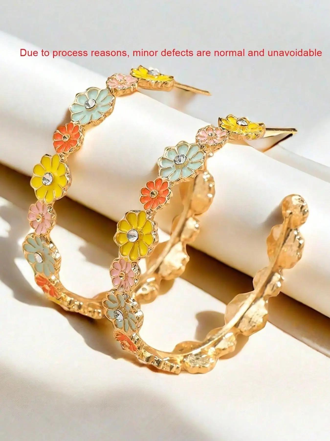 

Fashion Floral Design Resin Druzy Hoop Earrings, Cute Women’s Earrings – Natural Craft Variations May Apply разноцветный