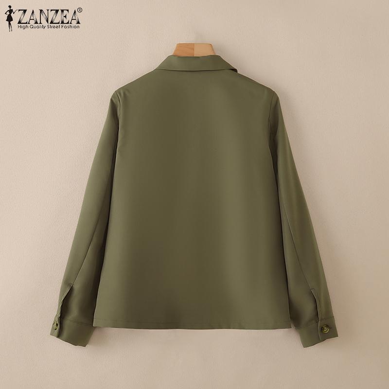 ZANZEA Dam Casual Vändkrage Lös Långärmad Blus