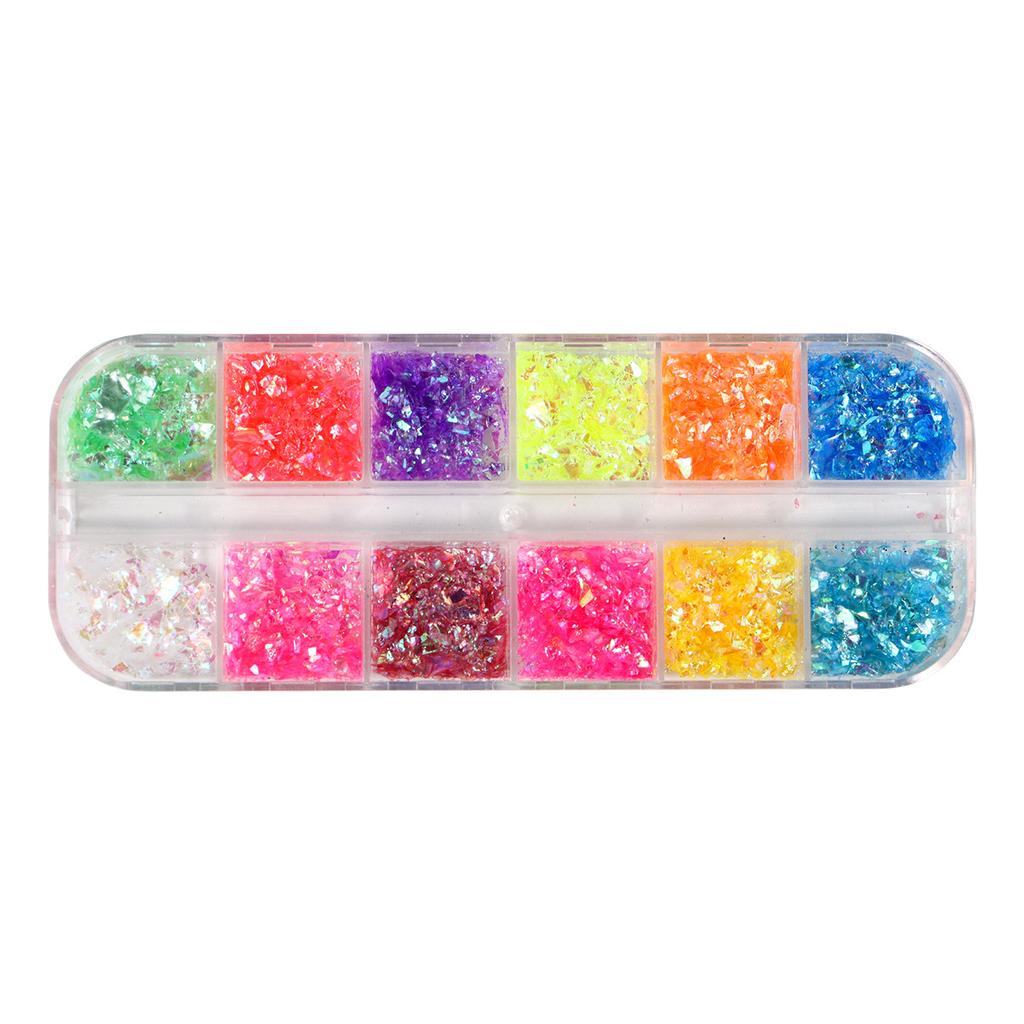 New Nail Glitter Ins Colorful Shell Paper 12 Grids Nail Glitter