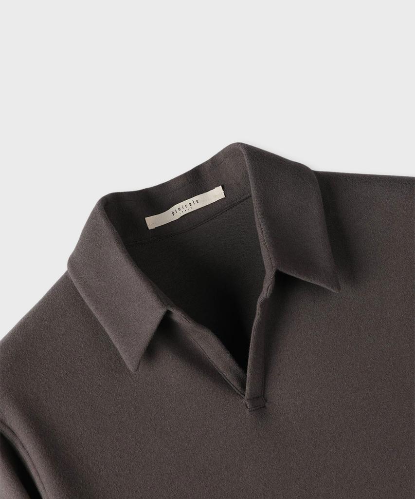 PANICALE Charcoal Open Collar Long Sleeve Polo