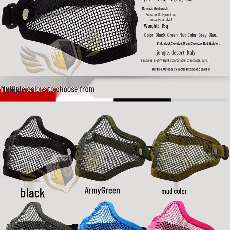 Impact-Resistant Tactical Steel Mesh Half Face Mask
