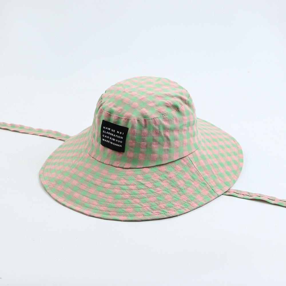 Small Fresh Checked Large Brim Showing The Face of The Little Fisherman Hat for Women In Summer Travel Sun Hat All Round Sun Protection Hat