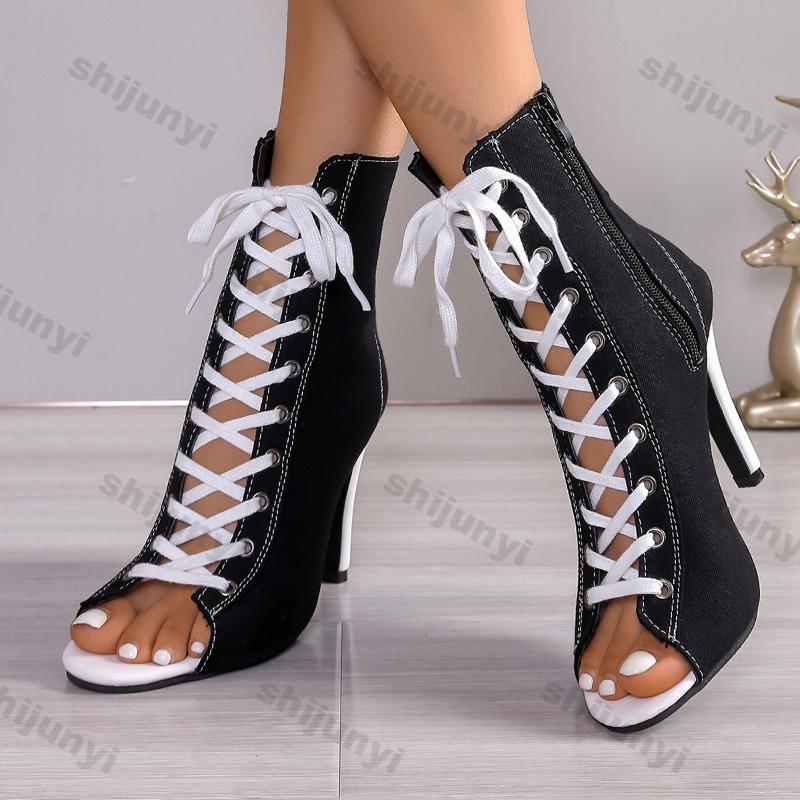 Woman Ankle Boots Spring Summer Sandals Female Party Gladiator Peep Toe High Heel Sexy Lace-up Breathable Plus Size 43