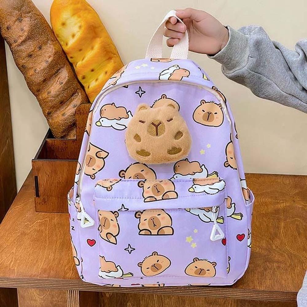 Nylon Capybara Backpack Thickened Large Capacity School Bag Cute Cartoon Animal Daypack Unisex