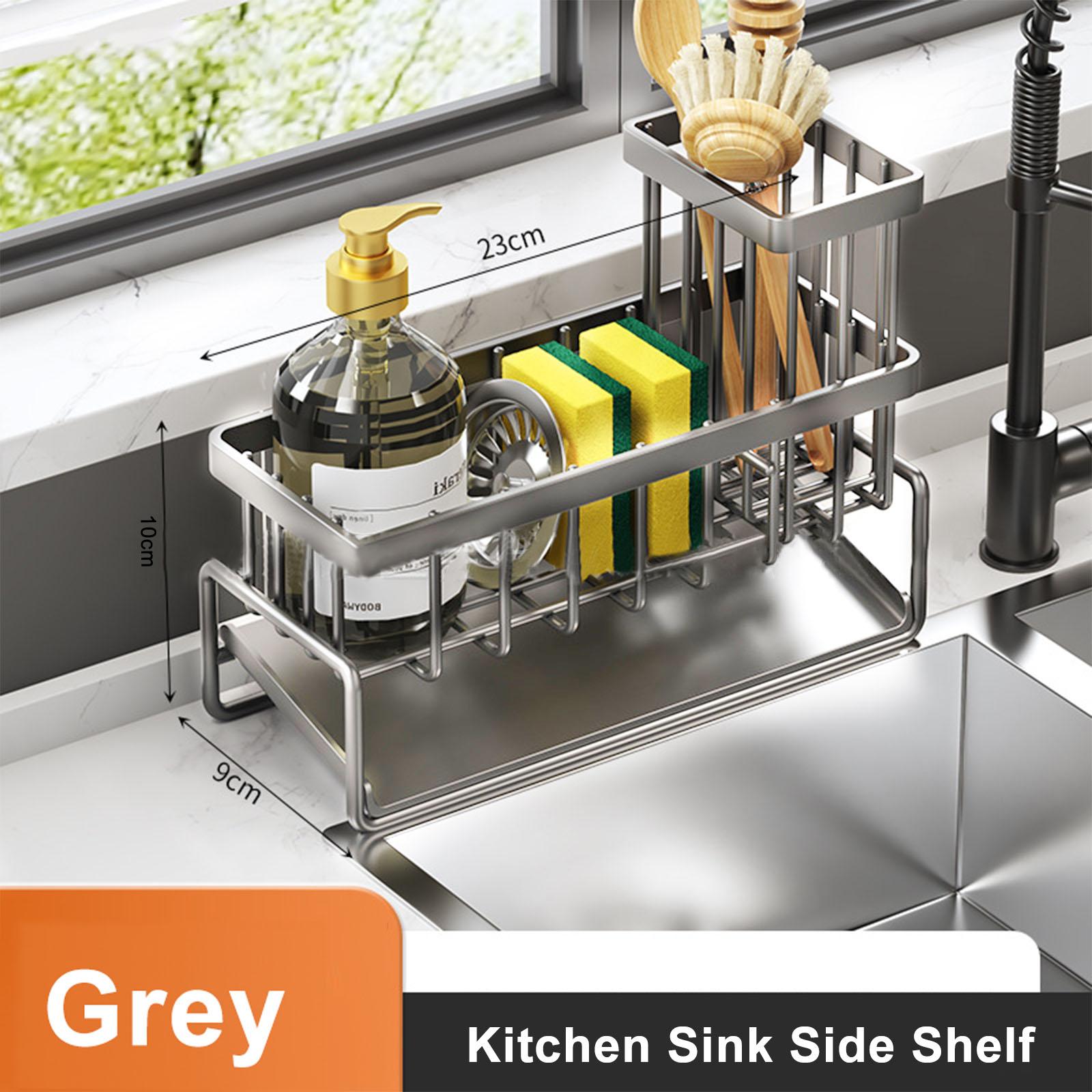 

Самодренажная полка для кухонной раковины, подставка для раковины из нержавеющей стали, сушилка, держатель для мыла и губки, сушилка для кухонной раковины, органайзер серый