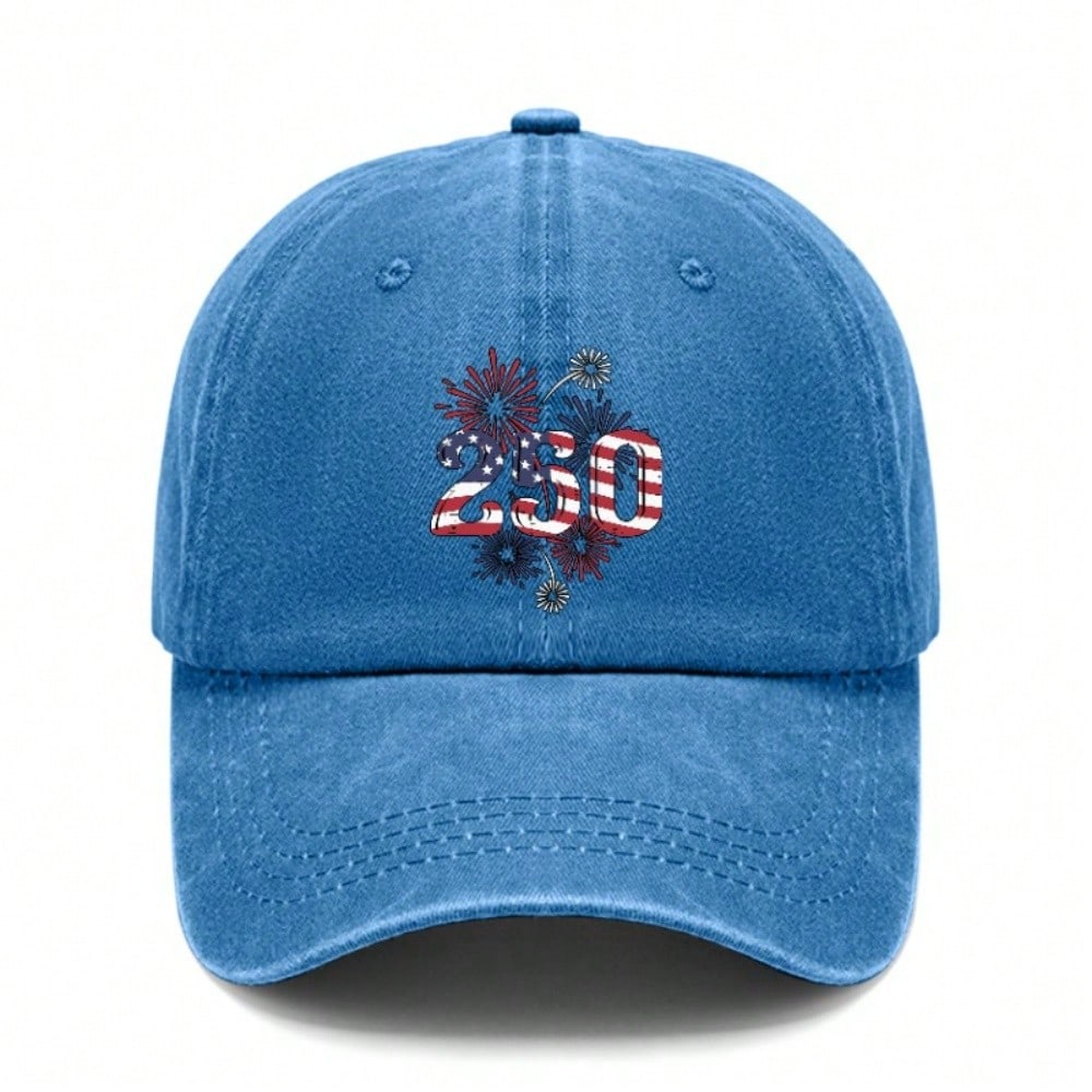 Vintage Washed Baseball Hat Unisex - USA Flag "250" Print Polyester Adjustable Sun Cap Breathable Patriotic Streetwear Outdoor Sports Cap For