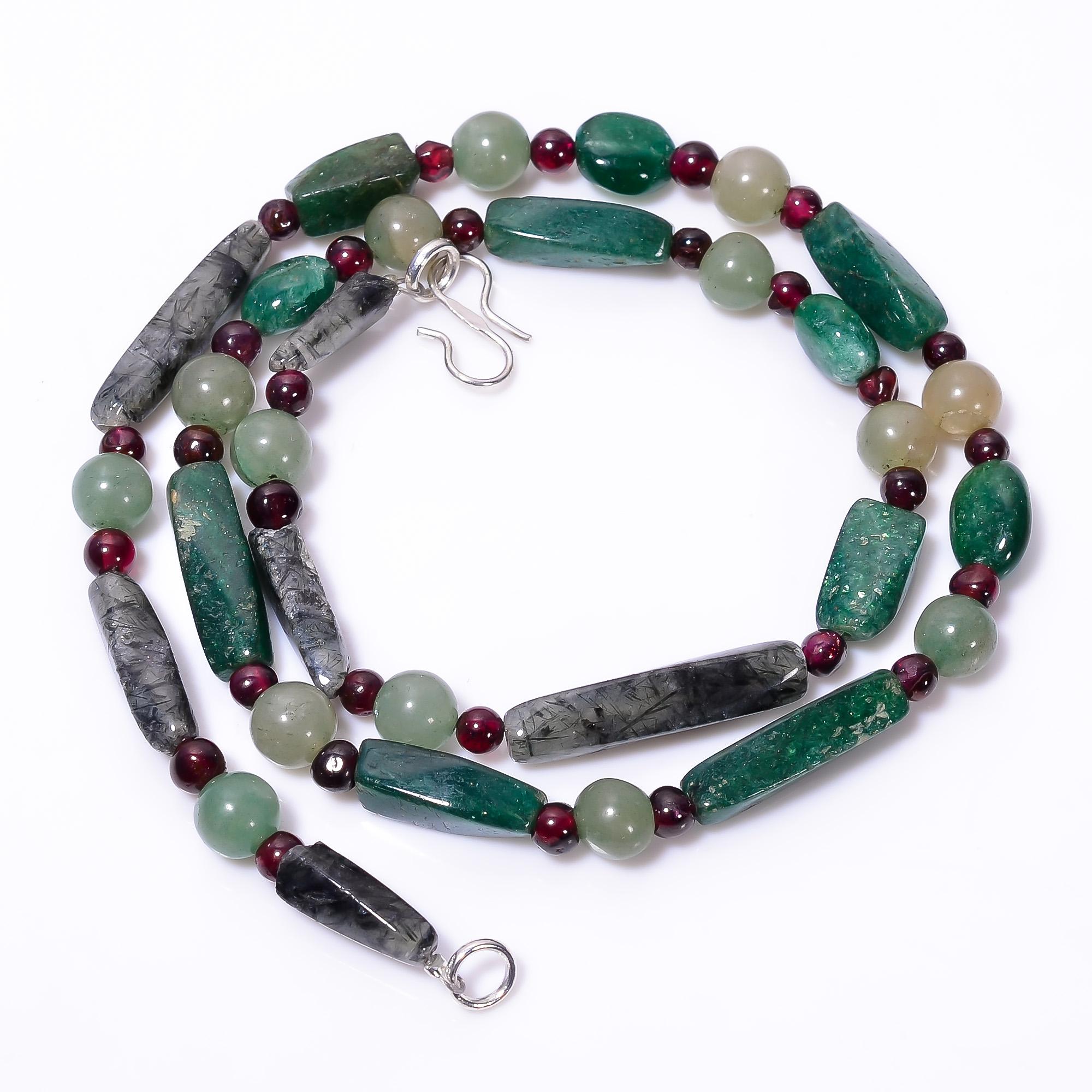 

Натуральный зеленый авантюрин рутиловый кварц гранат гладкие бусины ожерелье 3-21 мм 18 UB-8592