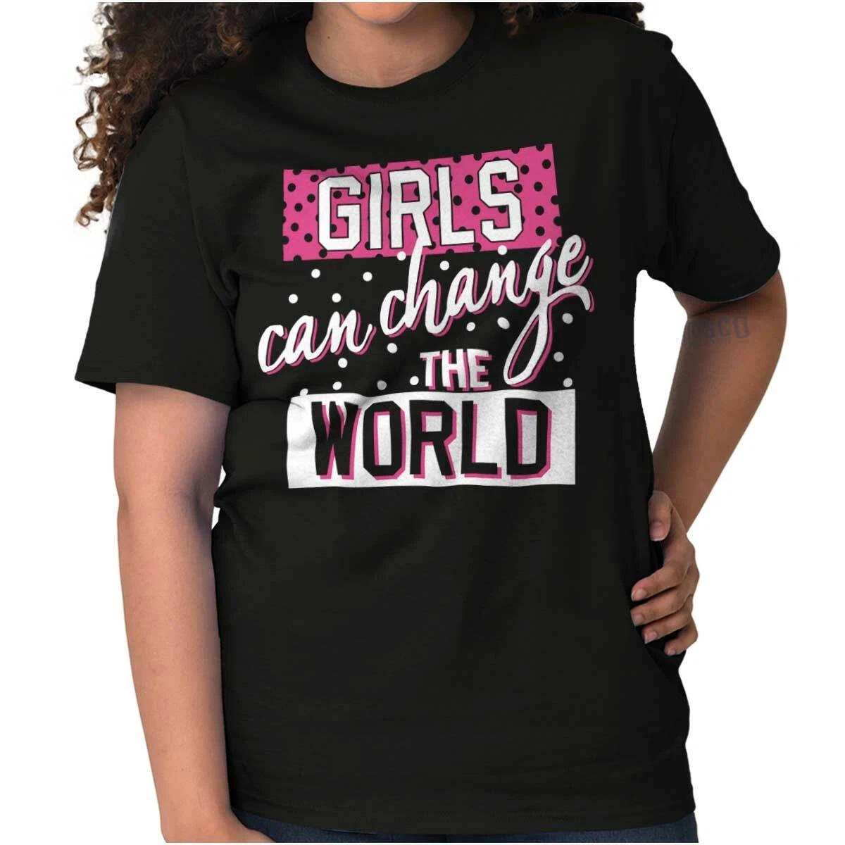 Girls Can Change The World Feminist Equality Womens Graphic Crewneck T Shirt Tee XXL