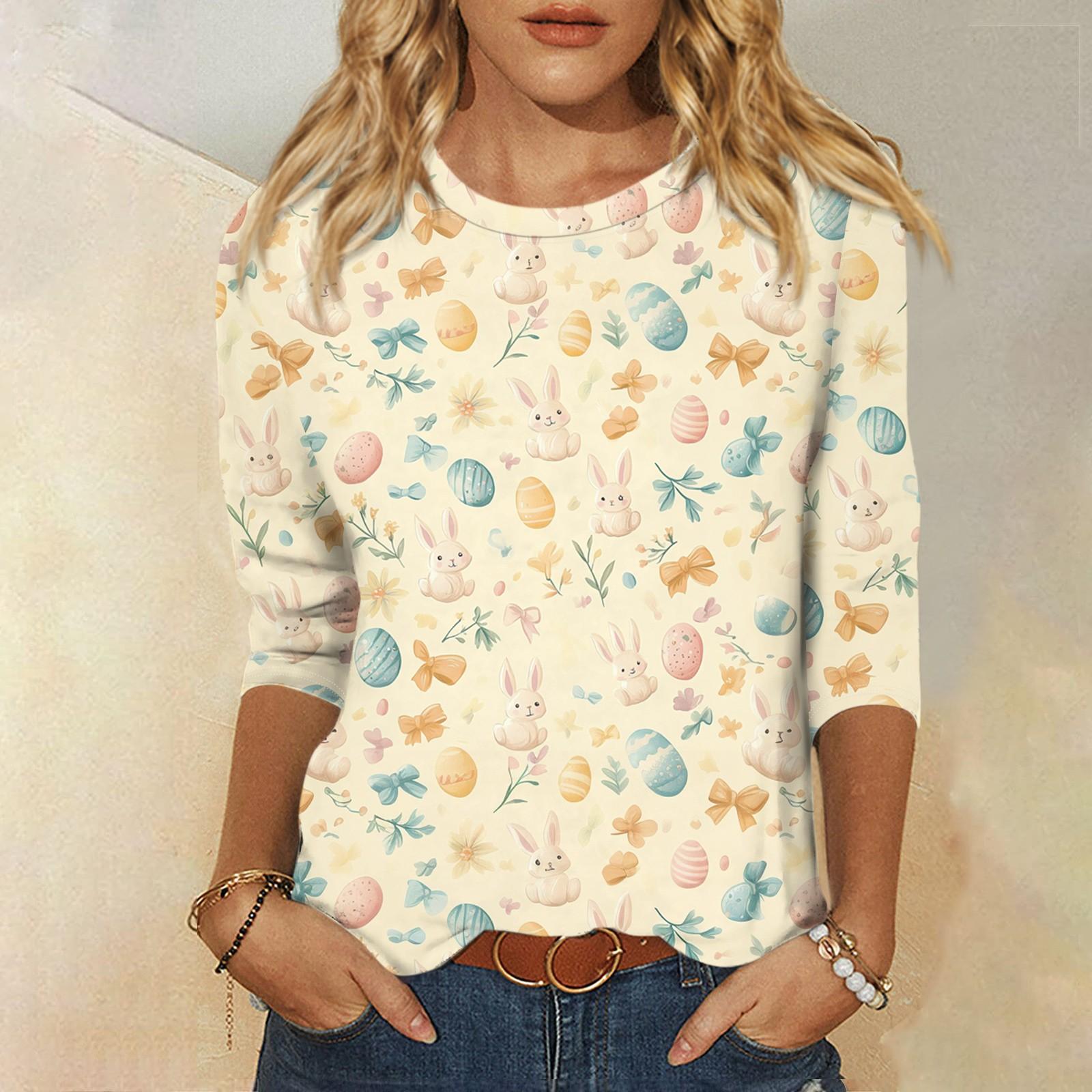 

Топы с рукавами 3/4 для женщин, футболка, повседневные топы с принтом, футболка, пуловер с круглым вырезом, блузка XL жёлтый