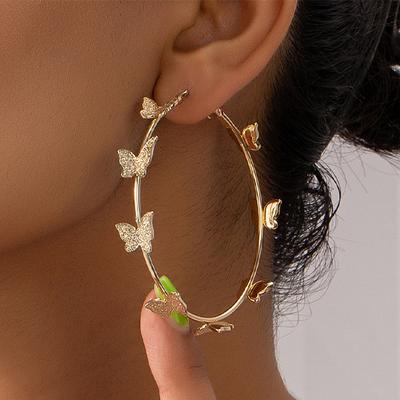 Retro Butterfly Charms Hoop Earrings for Women Golden Silver Round Circle Dangle Earrings Geometry Metal Statement Jewelry