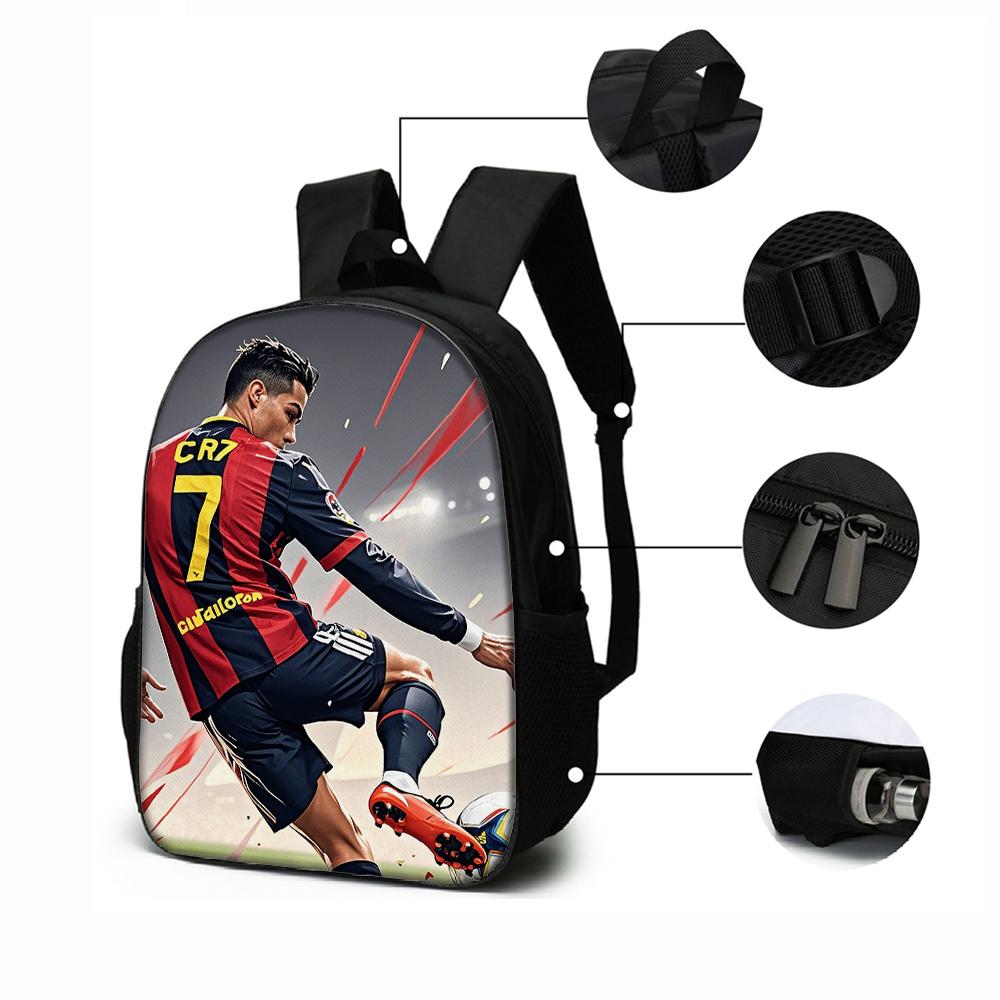 3-Piece CR7 Soccer Star Pattern Backpack Set – Large-Capacity Casual Backpack with Matching Clutch & Tote Bag, Perfect for Daily