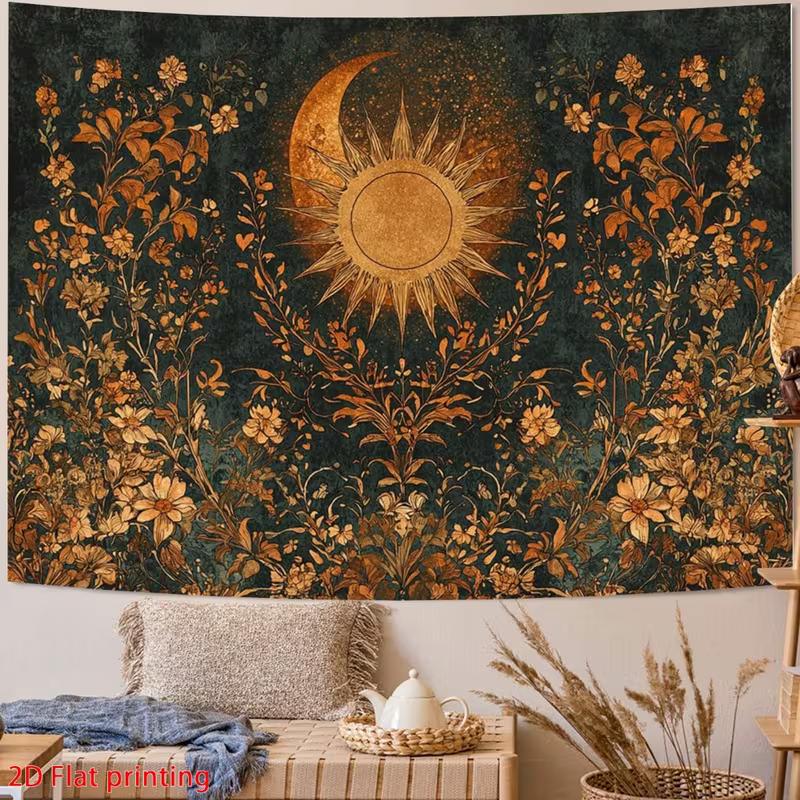 2D Mystic Sun Moon Tapestry Retro Floral Themed Event & Party Background