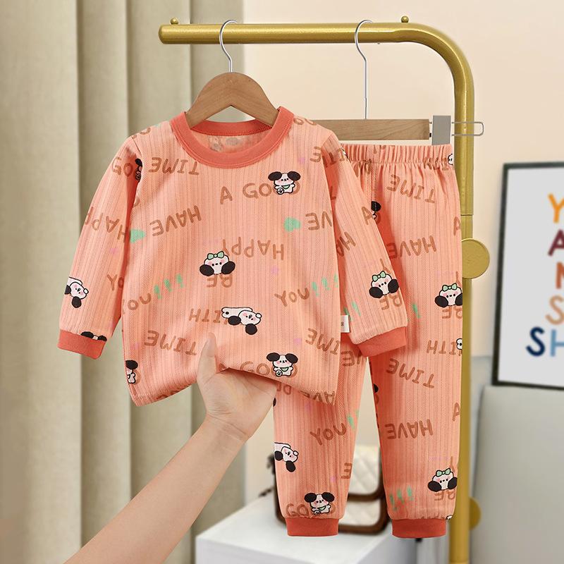 

Осенний жаккардовый хлопковый комплект для мальчиков и девочек, нижнее белье с длинным рукавом, осенняя одежда, осенние брюки, детская пижама, домашняя одежда 120cm оранжевый