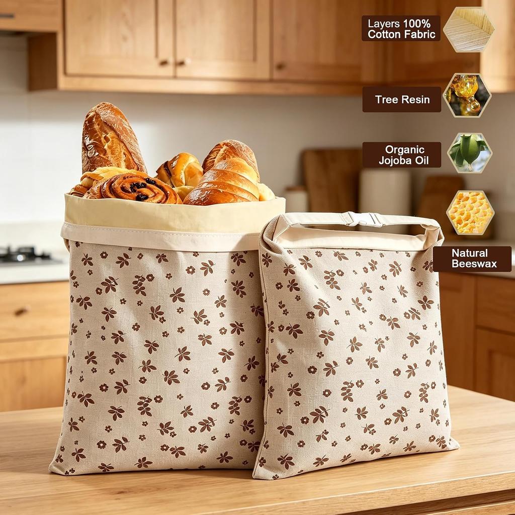 2 Pack Beeswax Bread Bags for Sourdough,Reusable Cotton Beeswax Bag for Homemade Bread,Freezer-Friendly Freshness Preservation Storage To Keep Fresh