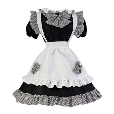 Maid Short Cosplay Lolita Princess Check Size M [FULINE] Outfit, Sleeves, Costume, Clothes, Dress, Ruffles, Pattern, Black,