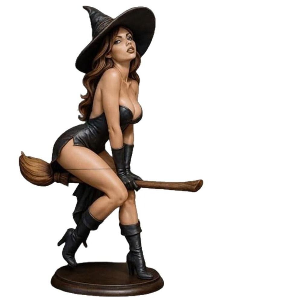 Miniature Sexy Witch Statue Gothic Style Magic Broomstick Figurine  Living Room Decor