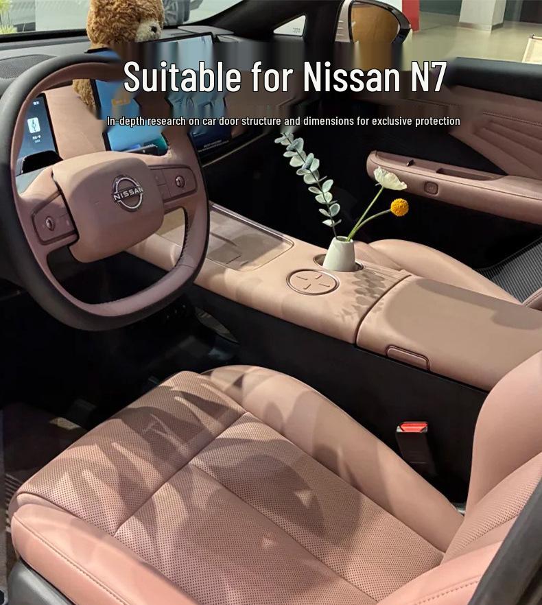Nissan N7 Door Kick Mats - Carbon Fiber Texture Protective Interior Stickers.