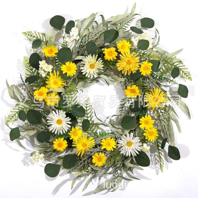 Easter Wreath Decor With Artificial Daisies Sunflowers Door Wall Hanging Home Party Decoration