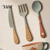 Retro Kitchen Wall Decals 7Pcs 2D Flat Wooden Decor, Teapot Tableware Themed Adhesive Art for Dining Area Art, Self?Adhesive Plaques Room