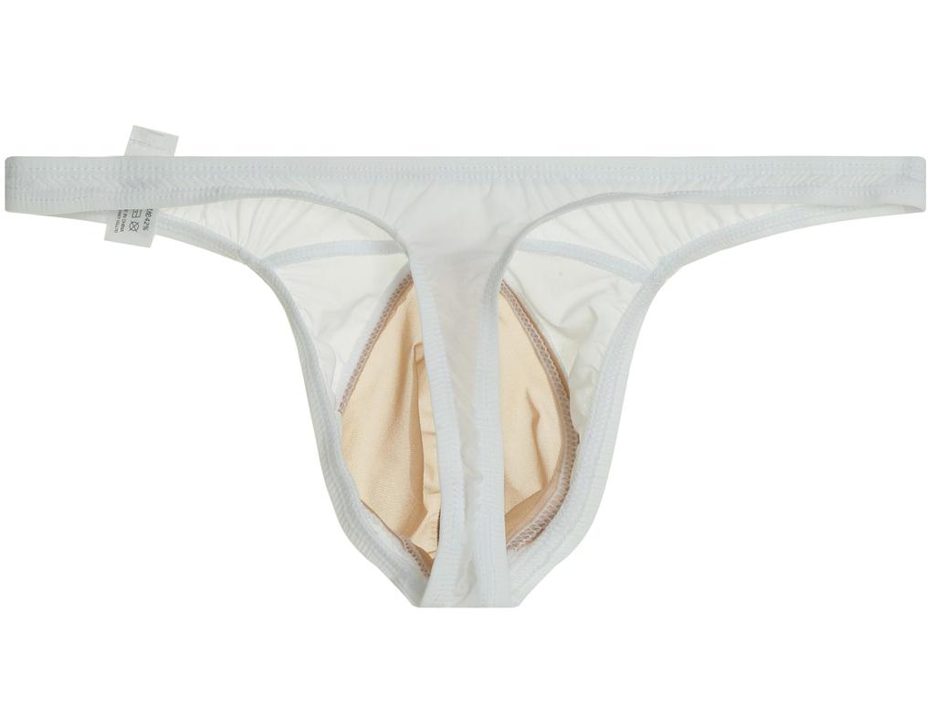 Front Silk Skin 3D Convex G-Station Men's T-Back, White, Appeal, Two-Tone, Stretch, Stitching, Front, See-Through