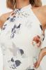 Women's Fashion New Dress Orange Floral Pattern A-Line Halter Neck Lined Midi Woven Dress