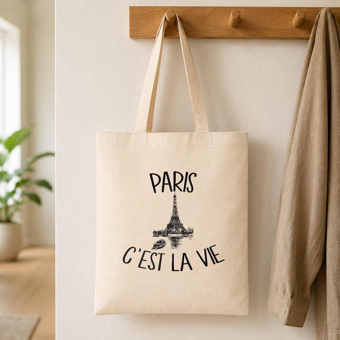 Tote bag - PLANETEE - Tote bag « paris c'est la vie » - Coton naturel - Imprimé en France - Anses solides