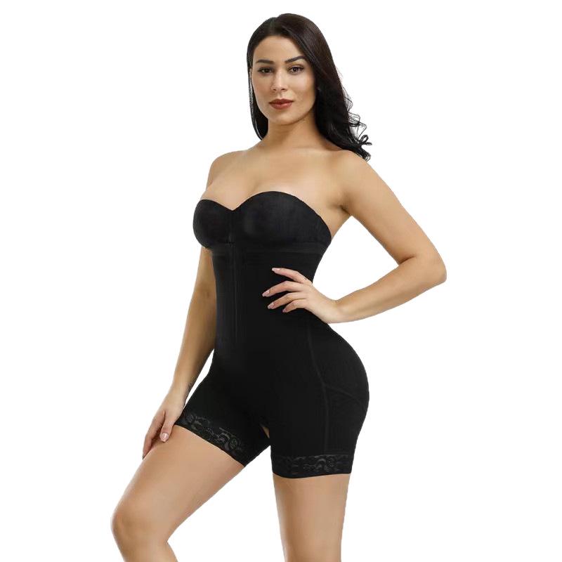 Damen Bodyformer mit hoher Taille: Bauchkontroll-Reißverschluss, Po-Hebender Body mit Trägern