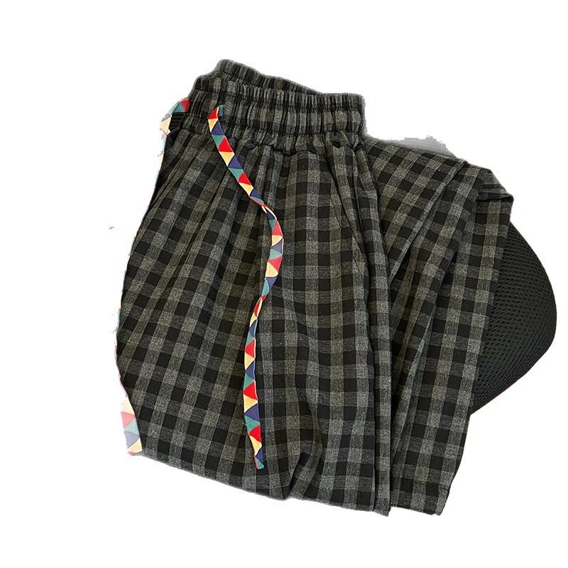 Plaid Lazy Wind Casual Pants Men's Trend Fashion Simple Casual Pants Retro Loose Wide Leg Versatile Pants