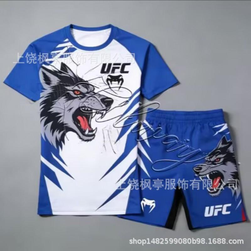 Mens UFC-Style MMA Training Set 3D Printed Short Sleeve T-Shirt Shorts Sportswear Casual Gym Wear