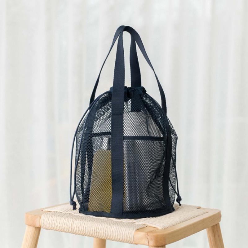 Travel Large Capacity Mesh Nylon Cosmetic Bag Organizer Foldable Casual Mesh Drawstring Bags Rope Bundle Pocket Swim Washing Bag