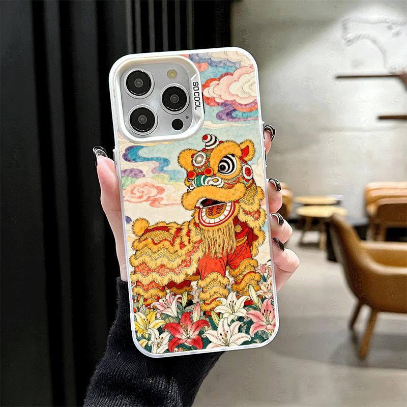 Lion Dance Ink Wash Soft Phone Case for iPhone 15 16 17 Pro Max 17Air 16E 14 Plus 13 12 Mini Shockproof Cover Back Shell