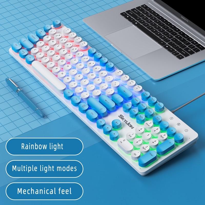 Comprar Teclado mecánico para juegos, teclas brillantes cuadradas Retro  retroiluminadas con cable USB 104, teclado para juegos Anti-Ghosting para PC  y portátil