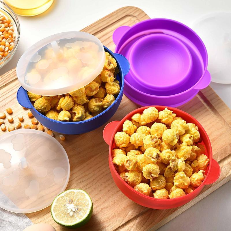 Collapsible Silicone Microwave Popcorn Maker Non-Toxic Popper Bowl with Lid for Family Weekend Movie Time
