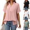 קיץ חולצת משבצות פסים רפויה לנשים עם שרוולים קצרים וצווארון וי