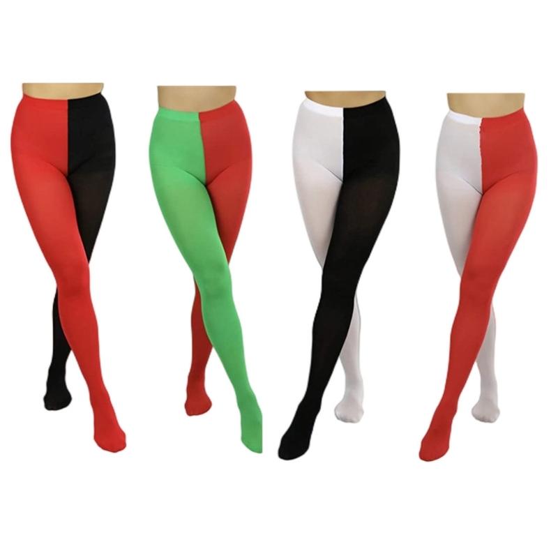 Two-Toned Tights Women Opaque Tights Footed Leggings High Waist Thigh High Stocking Christmas Party Cosplay Costume