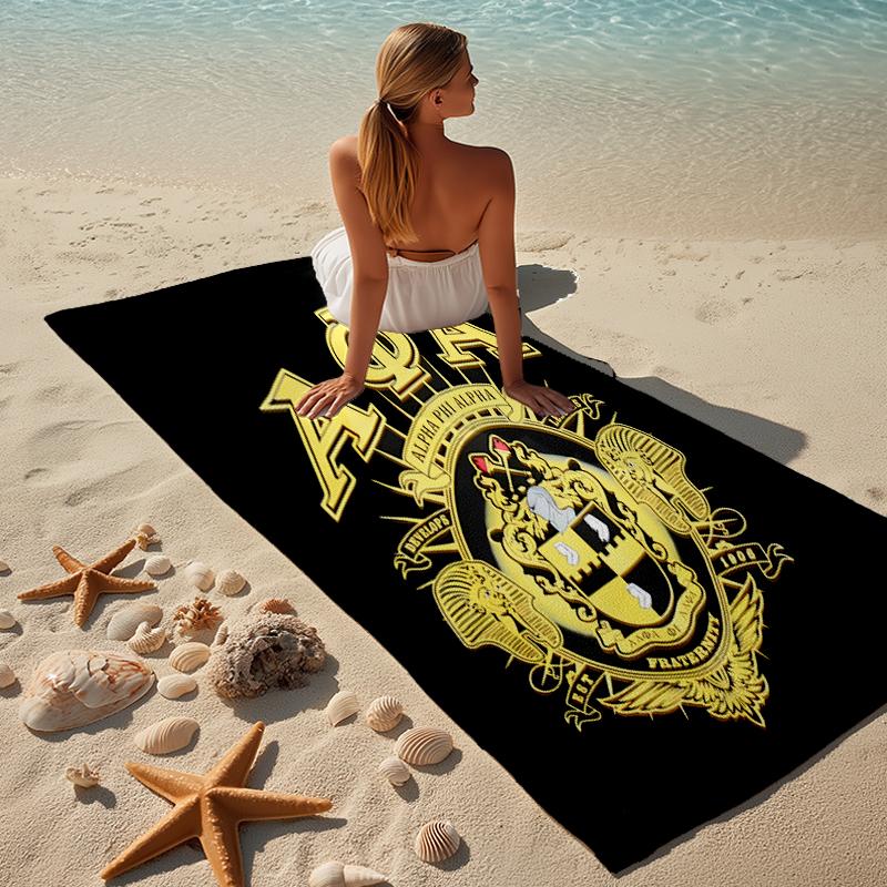 proof beach towel with a Alpha Phi Alpha logo pattern - soft,absorbent,quick-drying,machine washable - perfect for swimming,camping,bathing