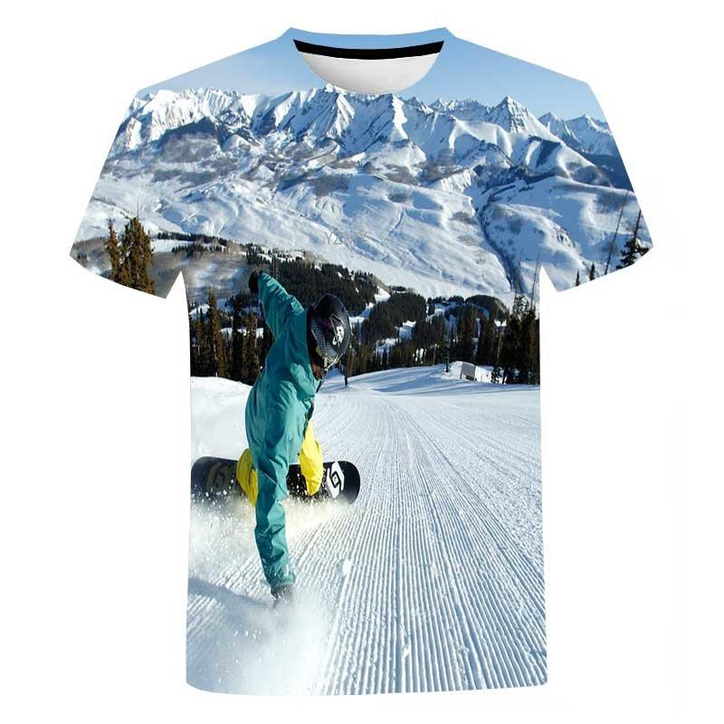 Letní Sněžná Hora Tělesná Výchova Sportovní Topy Zimní Lyžování 3D Potisk Tričko Pánské Vzrušující Kaskadérské Tričko